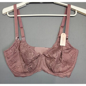 Dobreva Bra Womens 34E Rose Brown Lace Unlined Underwire Full Cup Sheer Lingerie